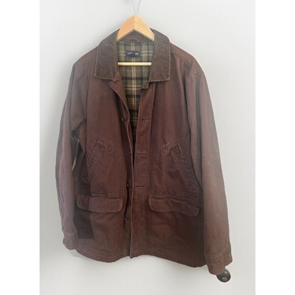 Lands End Mens L Brown Chore Barn Coat Jacket Field Corduroy Collar Lined - Picture 1 of 10
